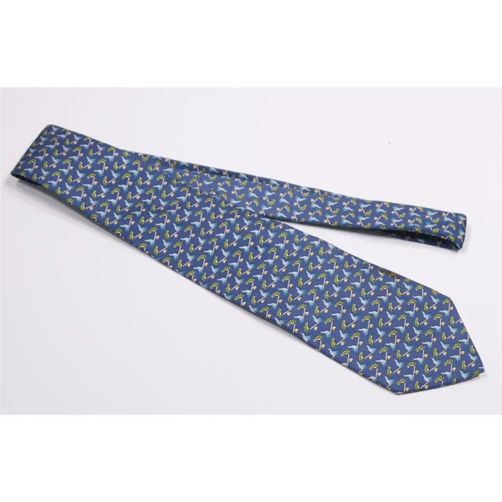 Salvatore Ferragamo Blue Seals Penguins on Seesaw Print Silk Necktie Tie